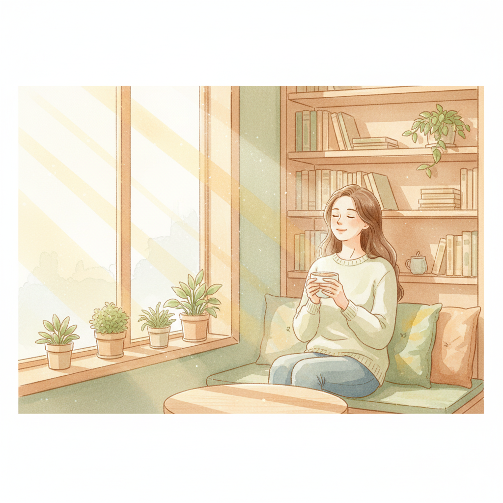 寧靜早晨咖啡時光水彩畫