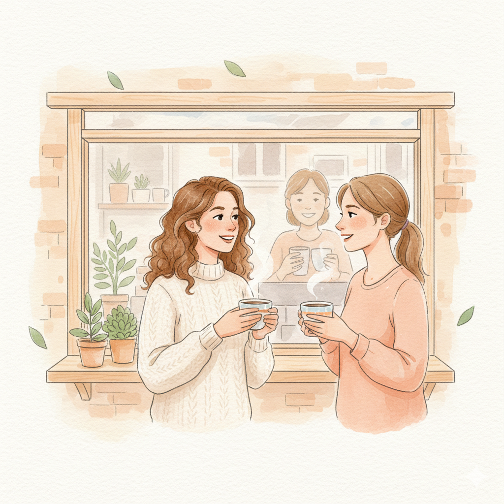 同路人相遇水彩畫