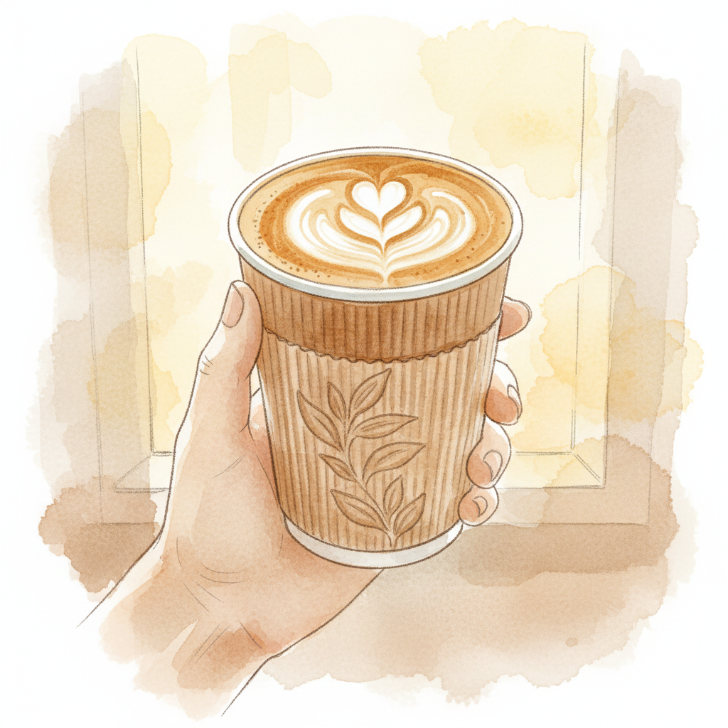 手持外帶咖啡杯拉花特寫