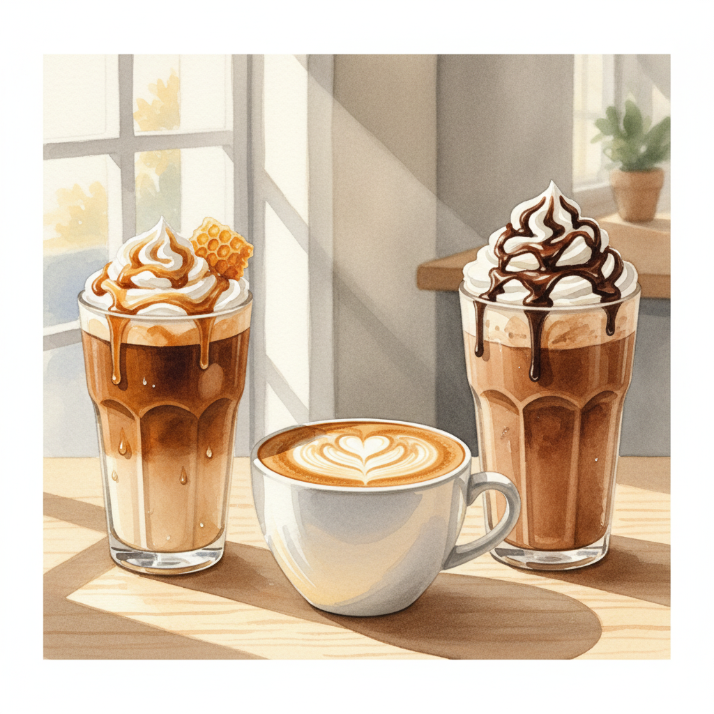 三款精品咖啡水彩畫